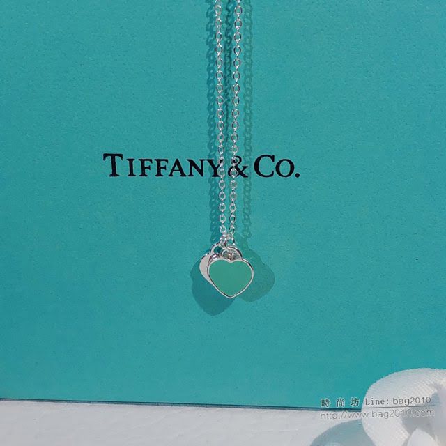 Tiffany純銀飾品 蒂芙尼女士專櫃爆款櫻花粉藍色雙心琺瑯項鏈 Tiffany純銀鎖骨鏈  zgt1716